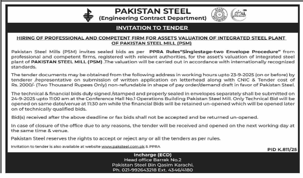 Pakistan Steel Karachi Tender Notice-1
